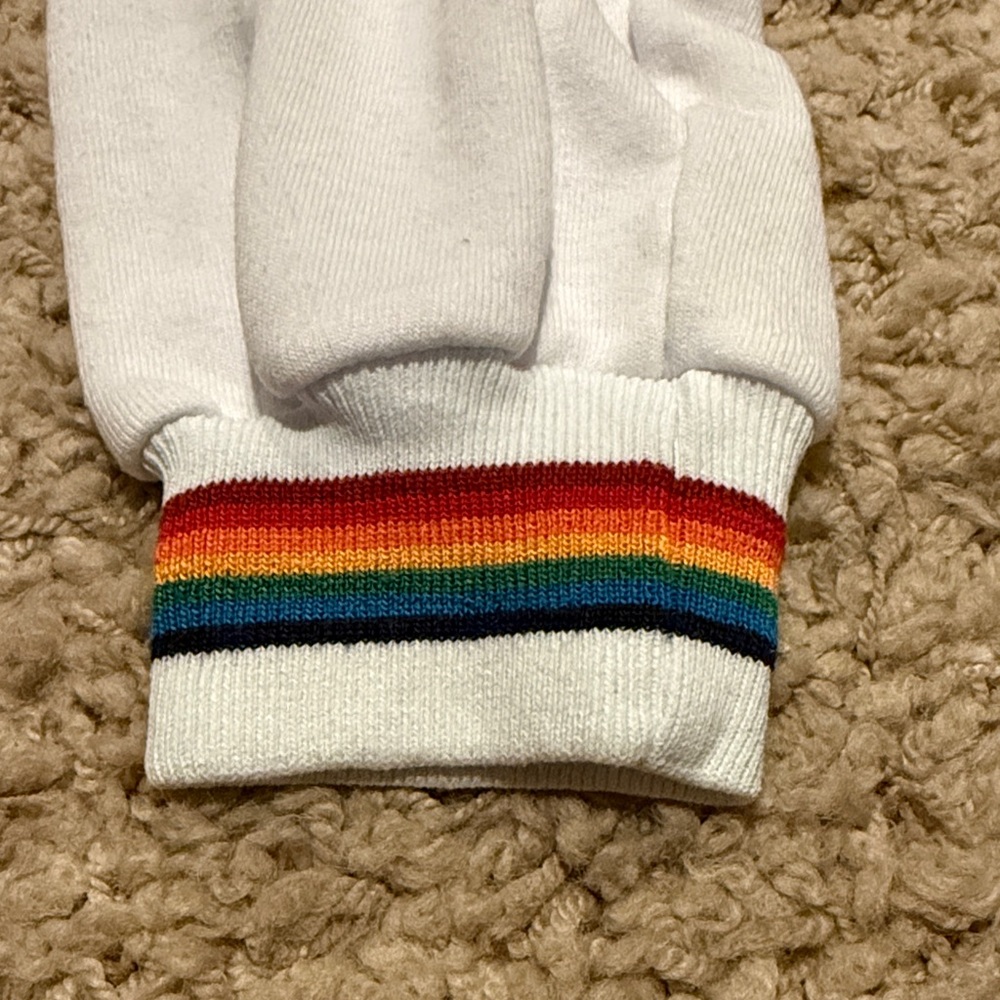 Aviator Nation White Track Joggers with Rainbow Cuff Trim - Picture 3 of 8